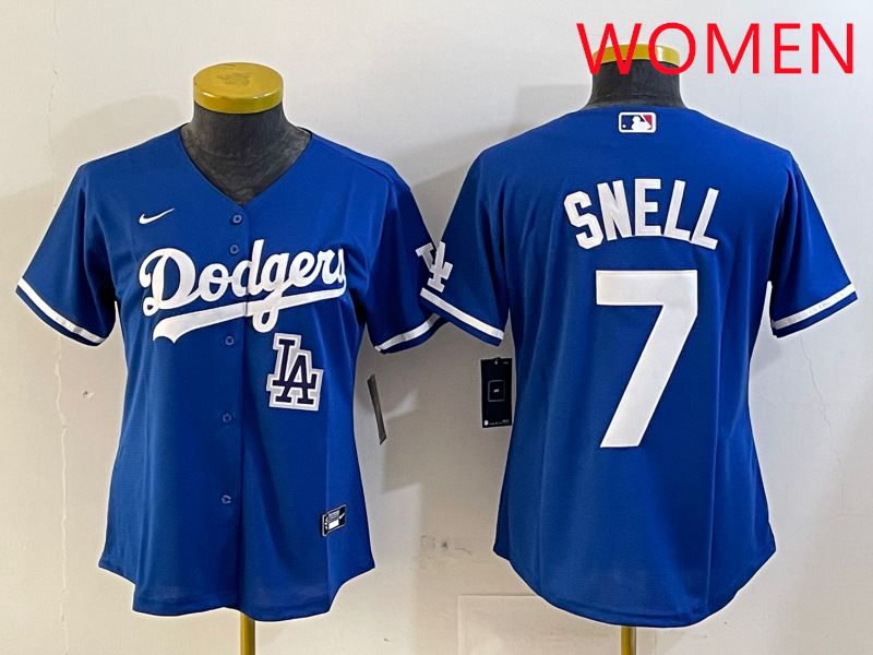 Women Los Angeles Dodgers #7 Snell Blue Game 2025 Nike MLB Jersey style 9